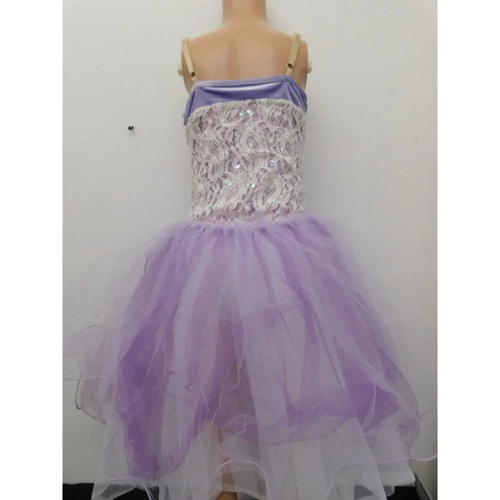 Pre-Owned Dance Costume Curtain Call E1660 Medium Child Lavender White Ballet C